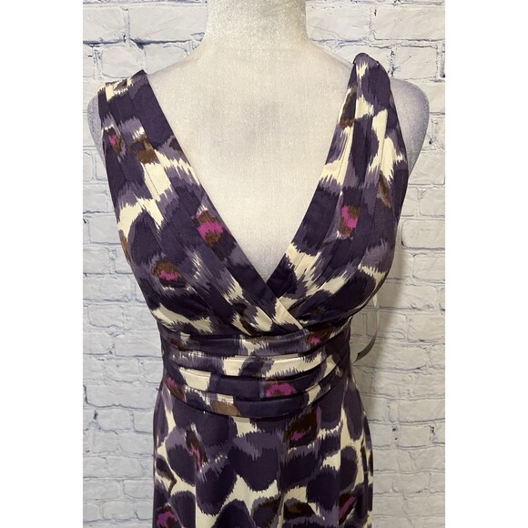 Karin Stevens Womens Fit and Flare Dress Purple & Black Floral Print 8 Petite - Picture 2 of 7